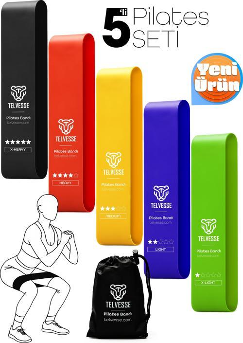 5’li Çantalı Pilates Direnç Bandı Seti | Egzersiz Squat Aerobik İçin Kapalı Uç Loop Lastik Mixed