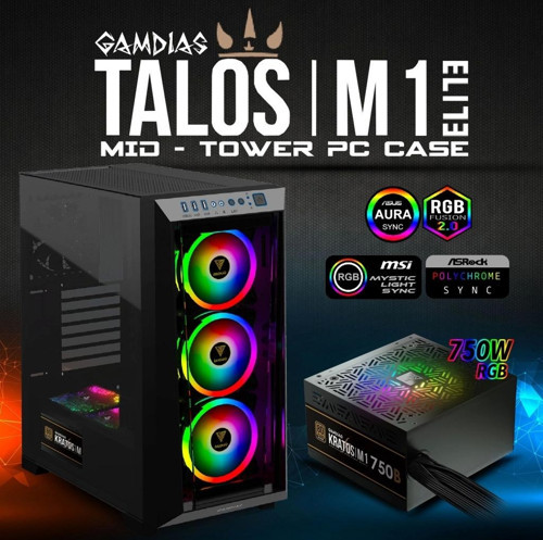 TEKNOTEG - RSR - Gamdıas Talos M1 Elite, 750w, 80+ Bronze, Tempered Glass, Argb, Atx Gamıng Kasa