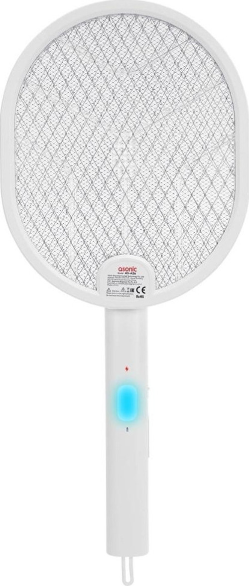 TEKNOTEG - RSR - Asonıc As-a26, Beyaz, 3000v, Raket Tipi, Uv Mor Işıklı, 1200mah, Bataryalı, Şarj Ed