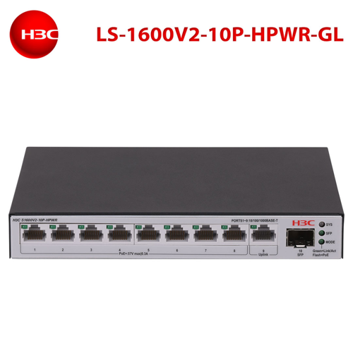 S1600V2-10P-HPWR, 8 Port, GigaBit, PoE 125W, L2, 1 Port GigaBit Uplink, 1 Port GigaBit SFP, Web Yönetilebilir, Masaü