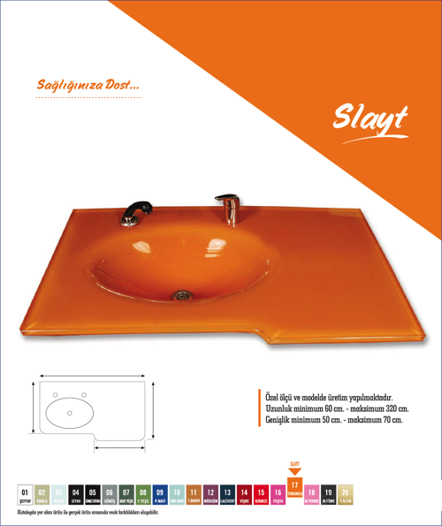 Cam Lavabo Slayt Modeli 70x56 Cm
