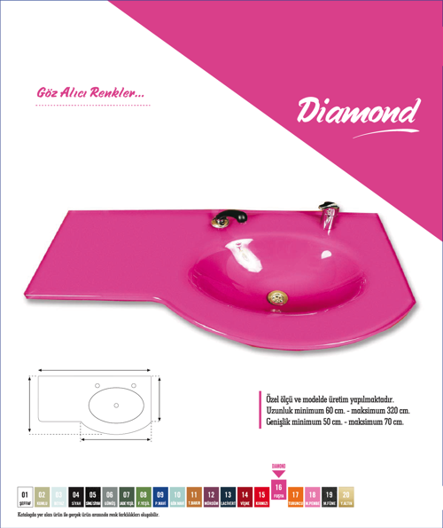 Cam Lavabo Diamond Modeli 100x56 cm
