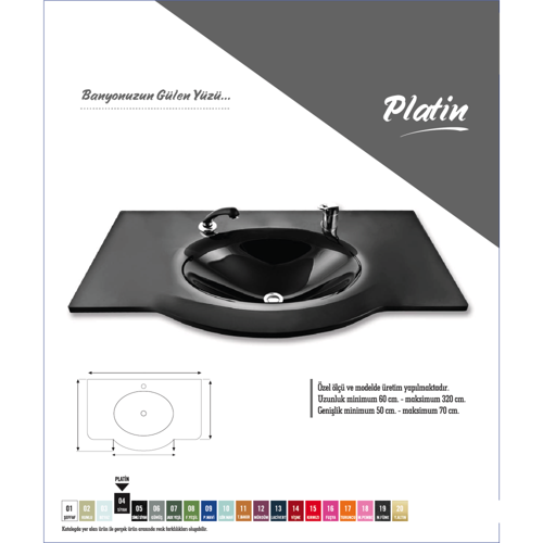 Cam Lavabo Platin Modeli 90x56 cm
