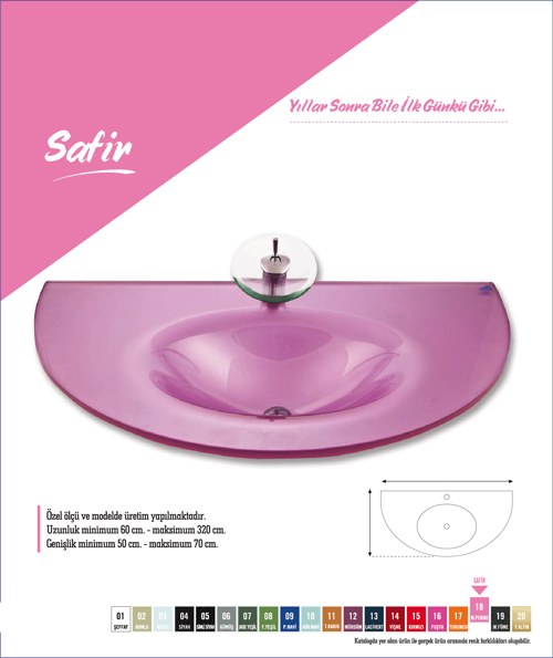 Cam Lavabo Safir Modeli 70x56 Cm