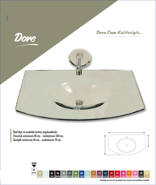 Cam Lavabo Dore Modeli 90x56 cm