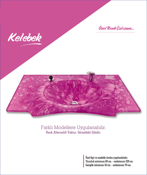 Cam Lavabo Kelebek Modeli 80x56 cm