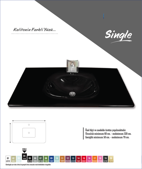 Cam Lavabo Single Modeli 100x56 cm