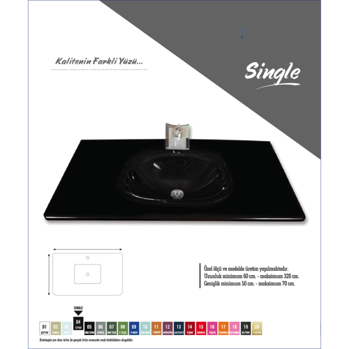 Cam Lavabo Single Modeli 70x56 cm