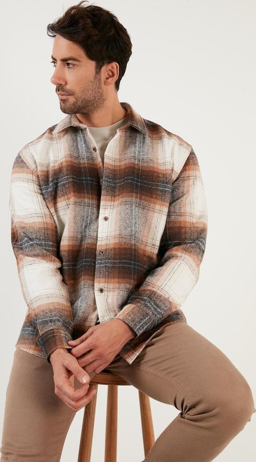 Regular Fit Ekose Desenli Pamuklu Oduncu Erkek Gömlek 5896602 KAHVE