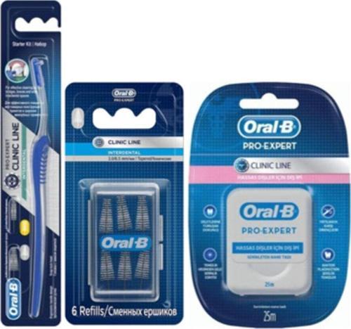 Oral B Arayüz Fırçası + Arayüz Fırça Yedek 6'Lı + Clinic Line Diş Ipi 25 M