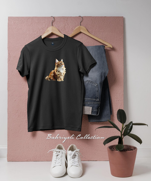 Oversize Güzel Zencefil Kedi İllüstrasyonu Tasarımlı Unisex T-Shirt