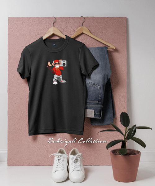 Oversize Monkey with radio Tasarımlı Unisex T-Shirt