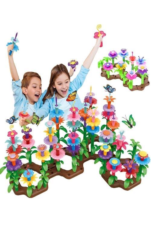 52 Parça Bahçe Çiçek Yapım Seti Yapı Blokları Yapboz Lego Bul Tak Puzzle Eğitici Oyuncak - Tekli - 3