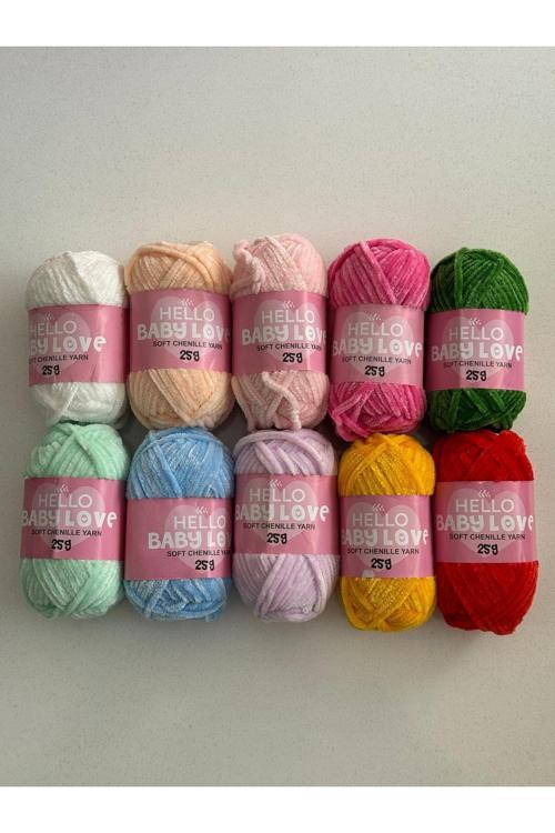 Baby Love 25 Gram 10 Adet Şönil Kadife İplik Canlı Renkler Seti