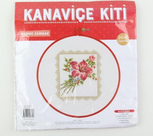 Pembe Zambak Kanaviçe Kiti 24 cm Çapında