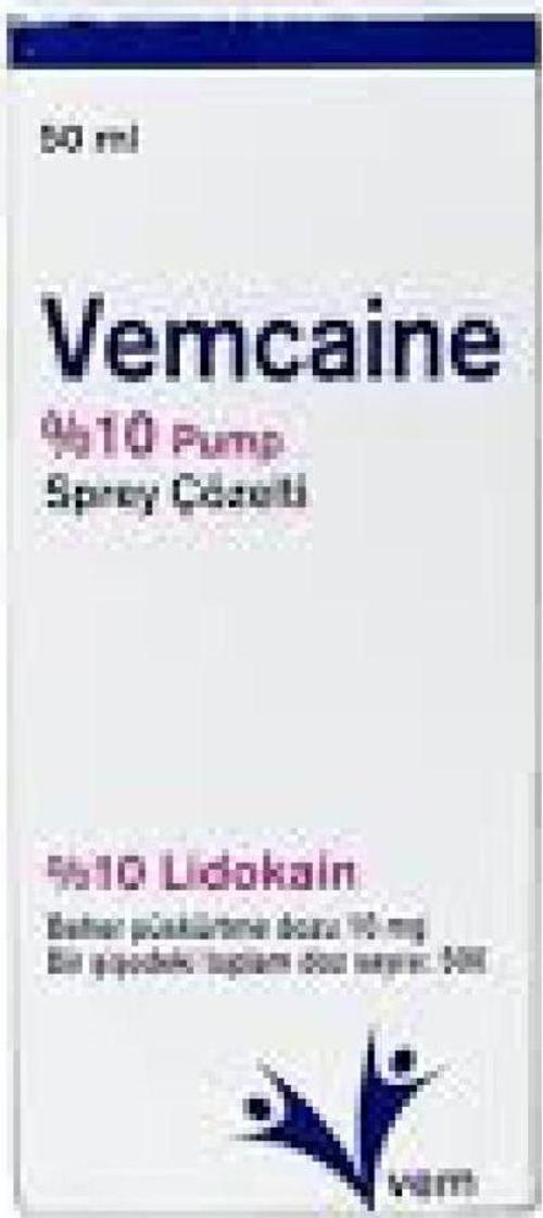 Vemcaine Lidokain %10 Lokal Anestezik Sprey 50Ml