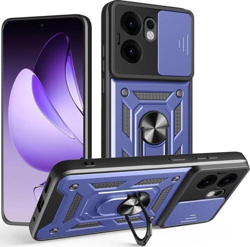 Oppo Reno 13F 5G Magnetik Standlı Kamera Korumalı Sürgülü Yüzüklü Darbe Emici Tank Kılıf