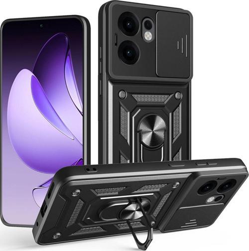 Oppo Reno 13F 5G Magnetik Standlı Kamera Korumalı Sürgülü Yüzüklü Darbe Emici Tank Kılıf
