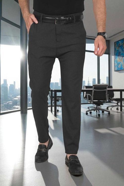 Erkek Füme İtalyan Kesim Tüylenmez Likralı Spor Pantolon Esnek Kumaş Bilek Boy Boru Paça Klasik Pantolon 2502005