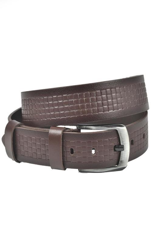 Erkek Kahve Hakiki Manda Derisi Kot Kemeri 4,5 cm Kare Desenli Spor Kot Kemeri 2402632