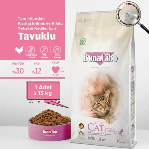 15 Kg BonaCibo Adult Cat Light - Sterilised Kısırlaştırılmış Yetişkin Kedi Maması