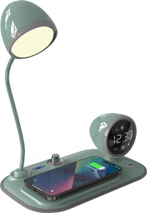 Telefon Uyumlu Hİzlİ Şarj 15W Ayarlanabilir Led İşİklİ Lcd Ekran Double Alarmlİ Masa Lambasİ Sl-Cw21