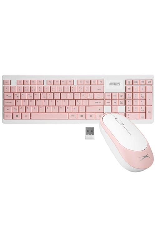 Pembe/Beyaz 2.4Ghz 1200Dpı Mouse Türkçe Q Kablosuz Klavye Mouse Set (Pil Hediyeli)