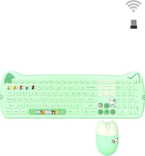 Kitty Plus Kablosuz Sessiz Klavye Mouse Seti Yeşil Smk-672
