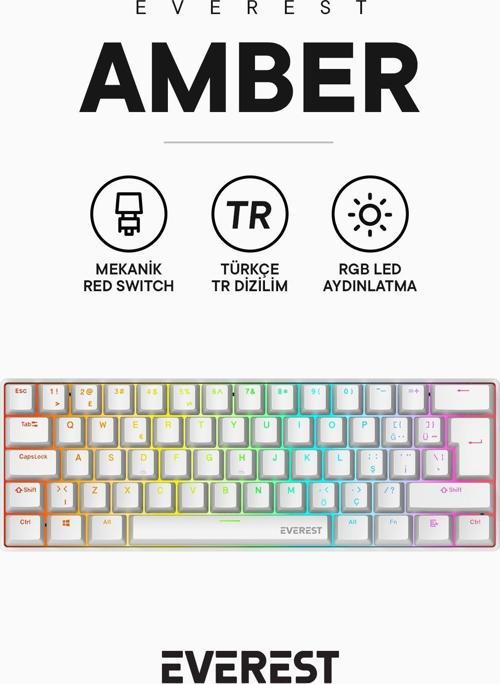Amber Type-C Bağlantılı Rgb Ledli Mekanik Gaming Oyuncu Klavye Q Red Switch