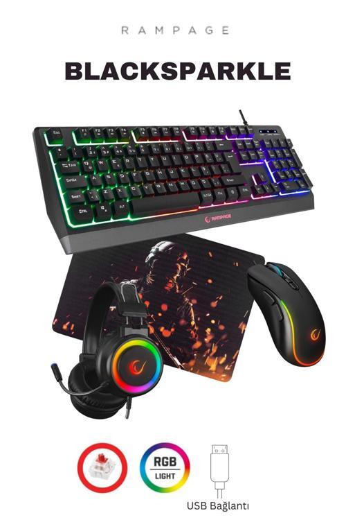 Blacksparkle Gaming Combo Oyuncu Klavye Mouse Kulaklık Mousepad Set (Rampage Türkiye Garantili)