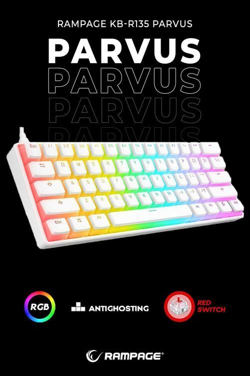Kb-R135 Parvus Beyaz Type-C Bağlantılı Rgb Puding Tuşlu Red Switch Us Gaming Oyuncu Klavyesi