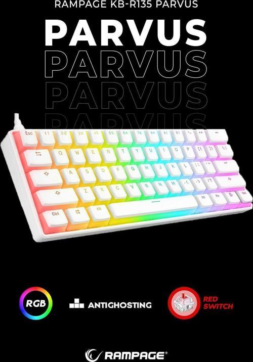 Kb-R135 Parvus Beyaz Type-C Bağlantılı Rgb Puding Tuşlu Red Switch Us Gaming Oyuncu Klavyesi