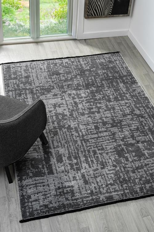 Antik Gri Halı Yıkanabilir Kaymaz Taban Şönil Kilim Dokuma Pamuk Taban Kilim 10119A