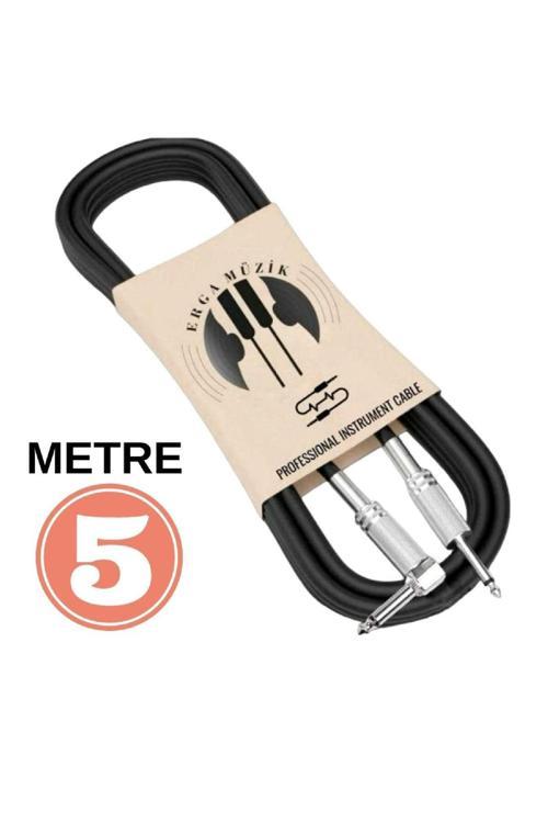 Gitar Jack Kablosu 5M - DÜZ/L Elektro Akustik Bas Bağlama Keman Amfi & Mixer Uyumlu Jak kablo