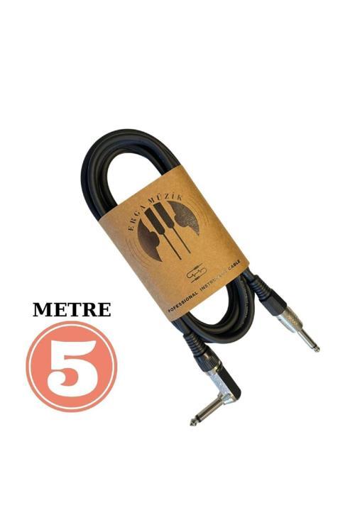 Gitar Jack Kablosu 5M Düz-L Elektro Akustik Bas Bağlama Keman Kemençe Amfi&Mixer Uyumlu Jack Kablosu