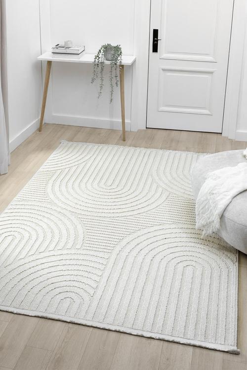 Fizy Beyaz Halı Loop Sisal Halı Modern Dokuma Oturma Odası Salon Halısı 13792A
