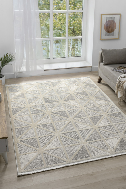 Puffy Beyaz Gri Halı Yumuşak Dokulu Shaggy Halı Oturma Odası Salon Halısı 10896K