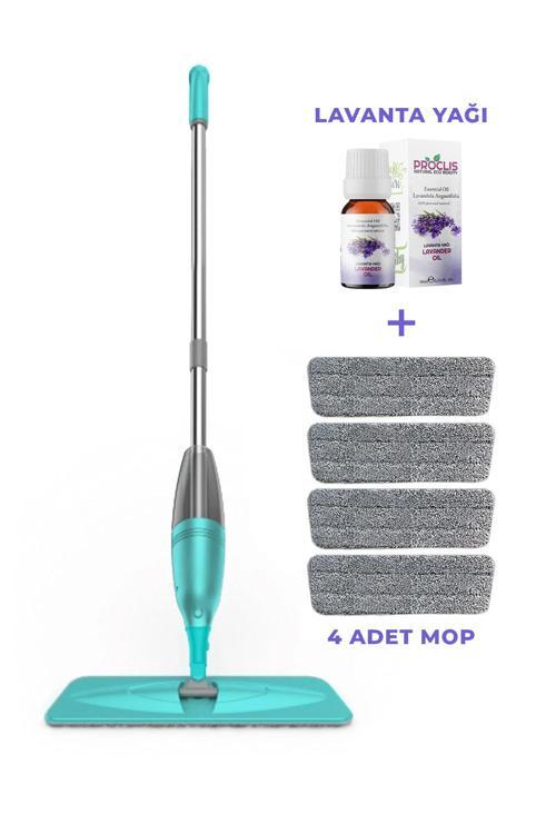 Sprey Mop Deterjan Hazneli 1+3 Adet Moplu Spreyli Temizlik Paspası 4 Bezli