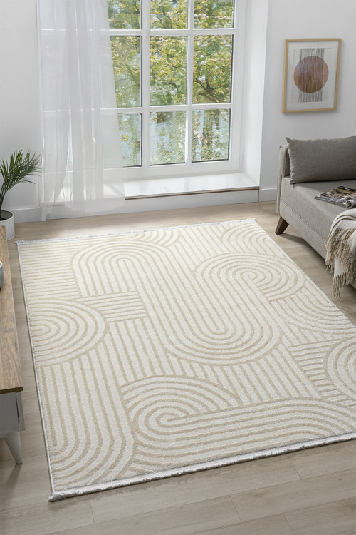 Puffy Beyaz Halı Yumuşak Dokulu Shaggy Halı Oturma Odası Salon Halısı 13809D