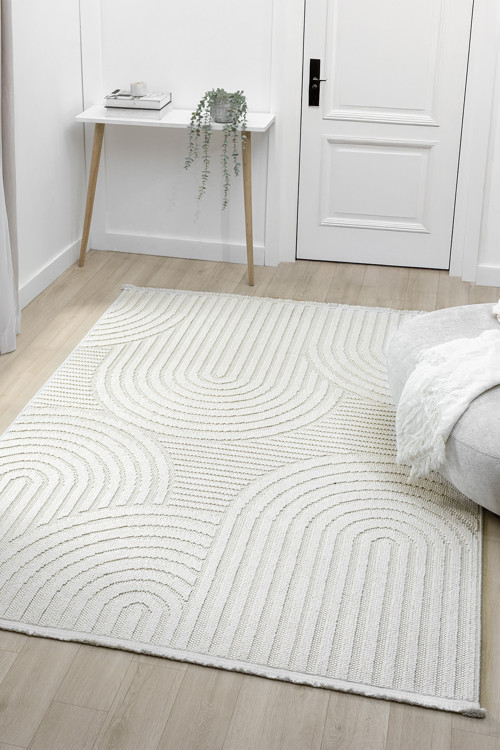 Fizy Beyaz Halı Loop Sisal Halı Modern Dokuma Oturma Odası Salon Halısı 13792A
