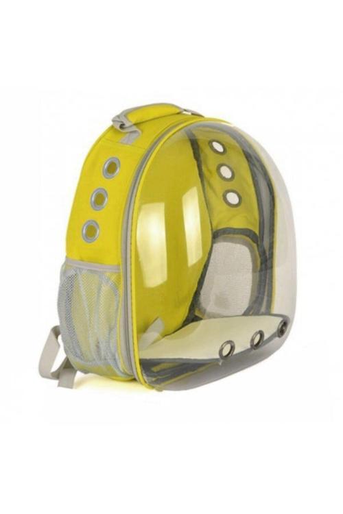 Şeffaf Astronot Kedi Köpek Taşıma Çantası 42X22X33 Cm Sarı