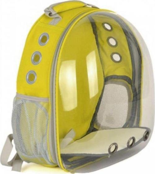 Şeffaf Astronot Kedi Köpek Taşıma Çantası 42X22X33 Cm Sarı