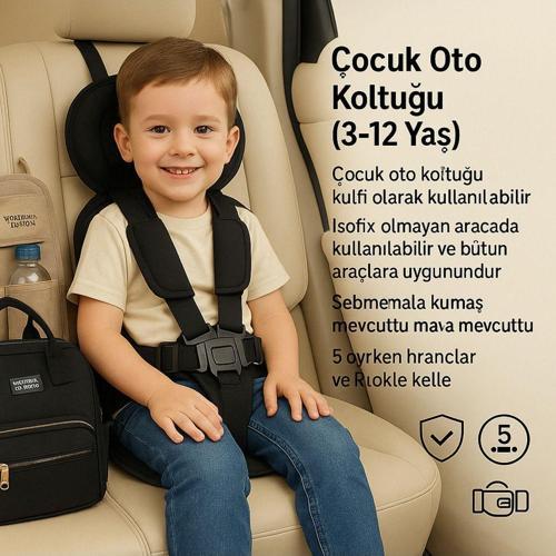 Bebek - Çoçuk Oto Koltuğu 3-12 Yaş Çoçuk Oto Koltuğu Emniyet Kemeri