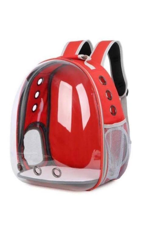 Şeffaf Astronot Kedi Köpek Taşıma Çantası 42X22X33 Cm Kırmızı