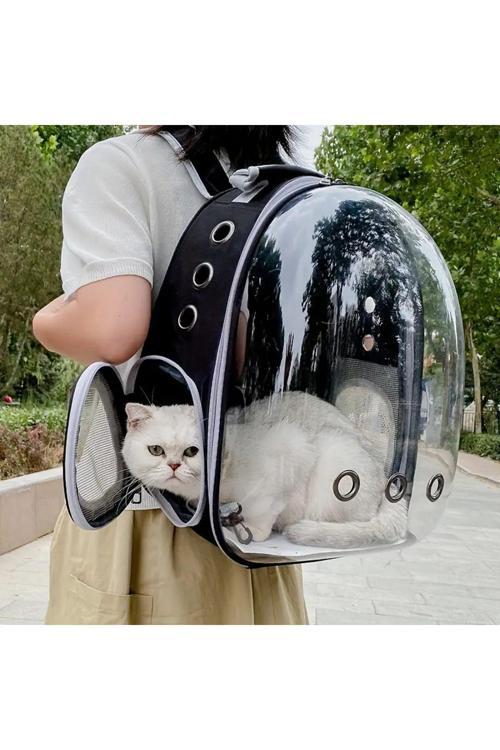Astronot Şeffaf Pencereli Kedi Taşıma Sırt Çantası – Uçak, Kabin Uyumlu, 9 Hava Kanallı, Konforlu