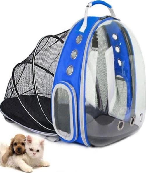 Fileli Açılabilir Şeffaf Astronot Kedi Köpek Evcil Hayvan Taşıma Çantası Mavi