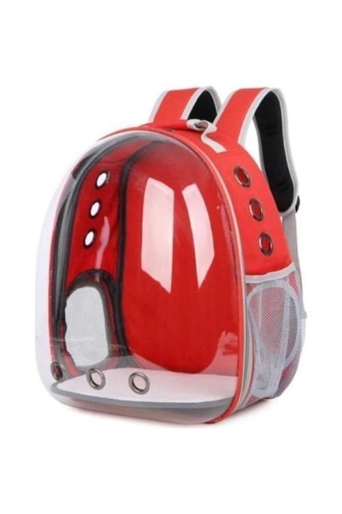 Kırmızı Şeffaf Astronot Kedi Köpek Taşıma Sırt Çantası 45X36X25 Cm