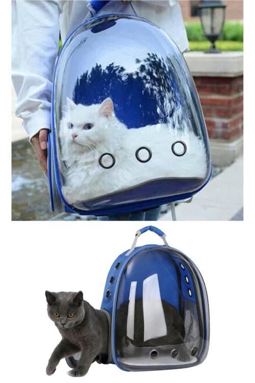Mavi Astronot Şeffaf Hava Kanallı Kedi Köpek Evcil Hayvan Taşıma Seyahat Çanta