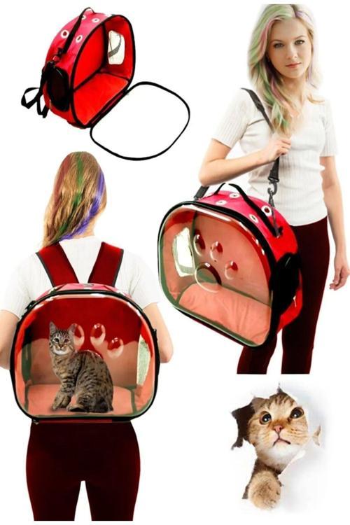 Pati Desen Kedi Köpek Sırt Kol Ve Omuzda Taşınabilir Evcil Hayvan Taşıma Çanta Kırmızı