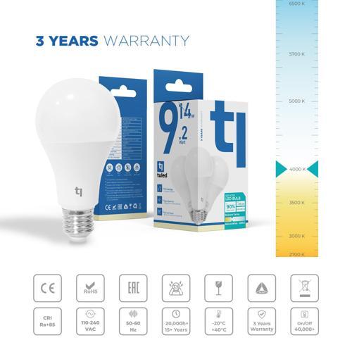 Redeem A70S E27 LED Ampul, Titreşimsiz, Göz Konforu, Tekli, Doğal Beyaz, 4000 Kelvin
